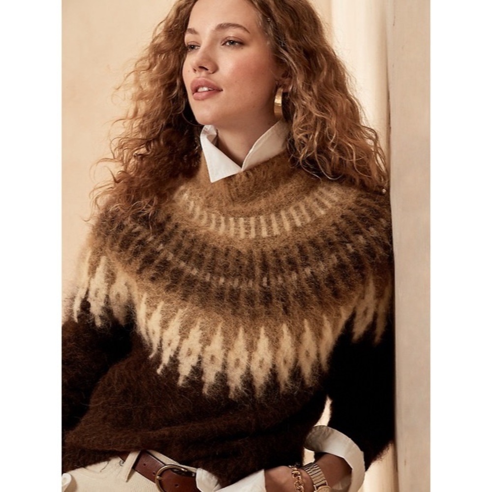 NEW Banana Republic Rhea Fairisle Alpaca Wool Turtleneck Sweater Women’s Size XS